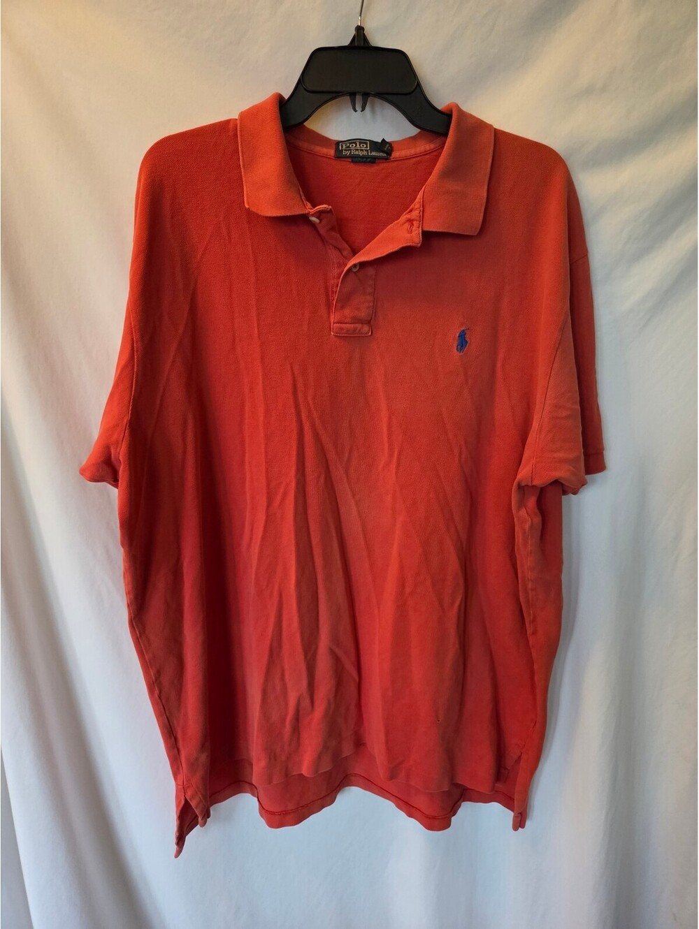 Vintage Y2K Polo Ralph Lauren Mens XXL Red Coral Pique Polo Shirt Blue Pony
